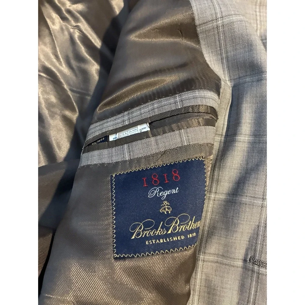 Brooks Brothers sport coat 1818 collections gry & tan/brown plaid Italy 50L Wool